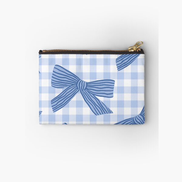 Item preview, Blue striped bows on gingham check pattern background designed and sold by Rue Market.