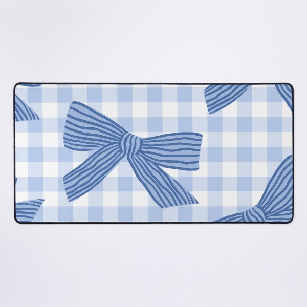 Item preview, Blue striped bows on gingham check pattern background designed and sold by Rue Market.