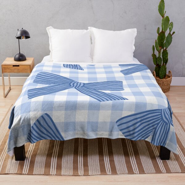 Item preview, Blue striped bows on gingham check pattern background designed and sold by Rue Market.