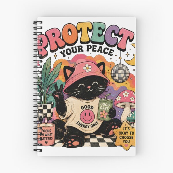 Item preview, Protect Your Peace Cute Black Cat Retro Kawaii Graphic T-Shirt designed and sold by irfanedysud.