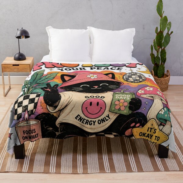 Item preview, Protect Your Peace Cute Black Cat Retro Kawaii Graphic T-Shirt designed and sold by irfanedysud.