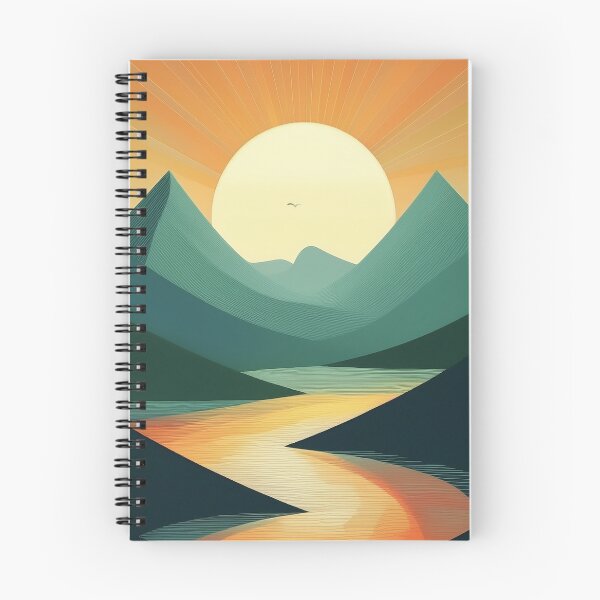Item preview, Minimalist Sunrise Over Mountains & River | Nordic Landscape designed and sold by Becky-Poppins.