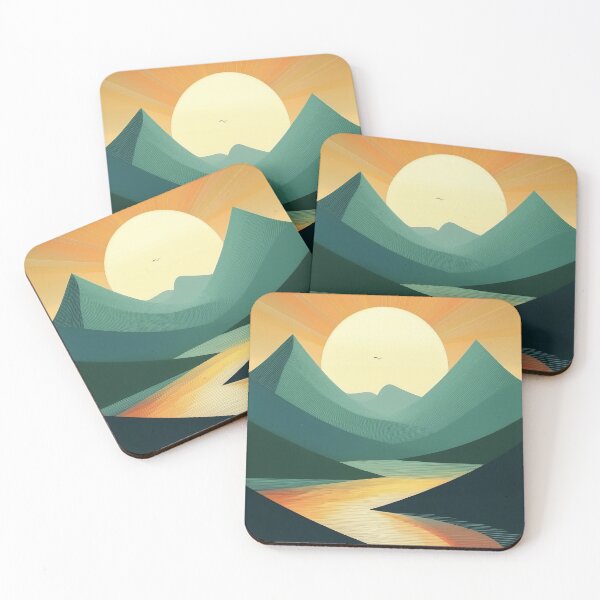 Item preview, Minimalist Sunrise Over Mountains & River | Nordic Landscape designed and sold by Becky-Poppins.