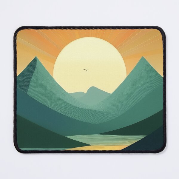 Item preview, Minimalist Sunrise Over Mountains & River | Nordic Landscape designed and sold by Becky-Poppins.