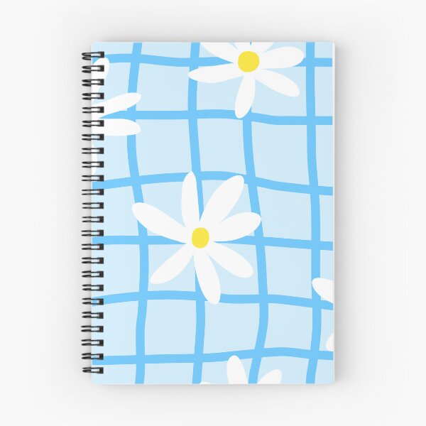 Item preview, White daisy floral pattern on blue grid background designed and sold by Rue Market.