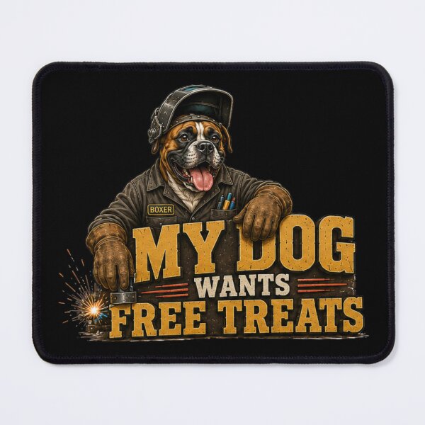 Item preview, My Dog Wants Free Treats Funny Boxer Mechanic Vintage Welding Dog Design designed and sold by RusticMeadow.