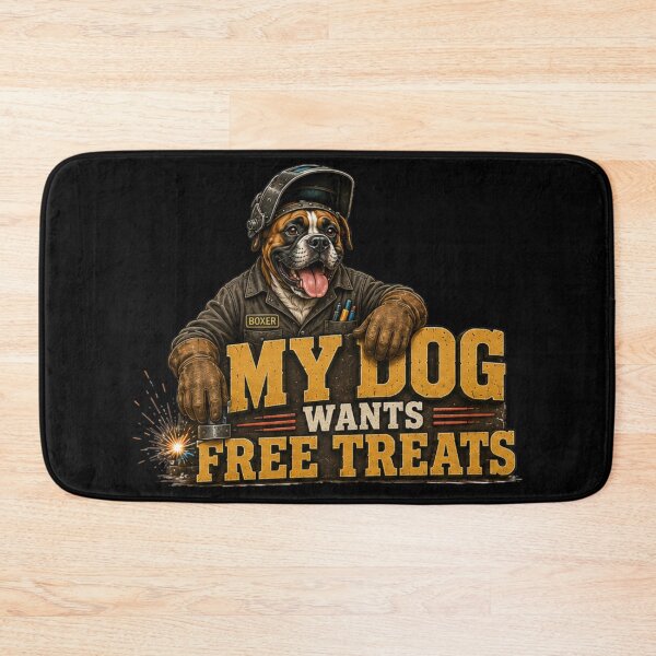 Item preview, My Dog Wants Free Treats Funny Boxer Mechanic Vintage Welding Dog Design designed and sold by RusticMeadow.
