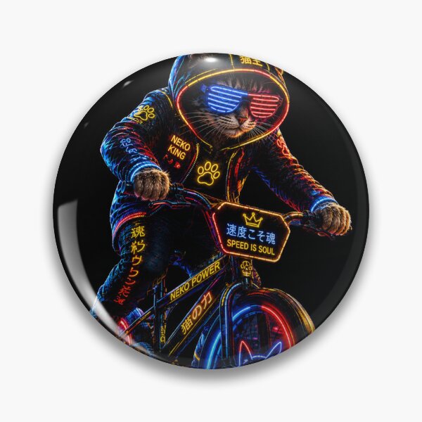 Item preview, Neon Cat Rider in Cyberpunk City | Futuristic BMX Street Art designed and sold by Neon Riot Studio.