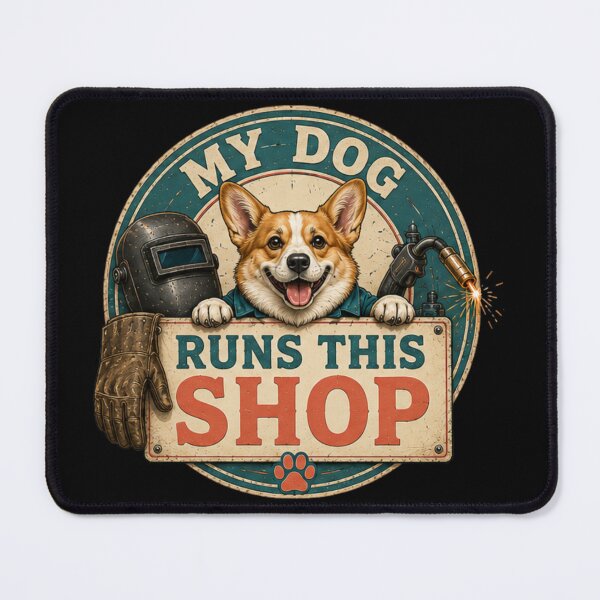 Item preview, My Dog Runs This Shop Funny Corgi Welder Workshop Vintage Desig designed and sold by RusticMeadow.