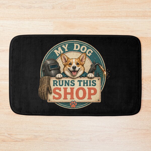 Item preview, My Dog Runs This Shop Funny Corgi Welder Workshop Vintage Desig designed and sold by RusticMeadow.