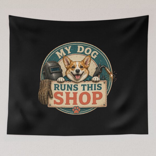 Item preview, My Dog Runs This Shop Funny Corgi Welder Workshop Vintage Desig designed and sold by RusticMeadow.