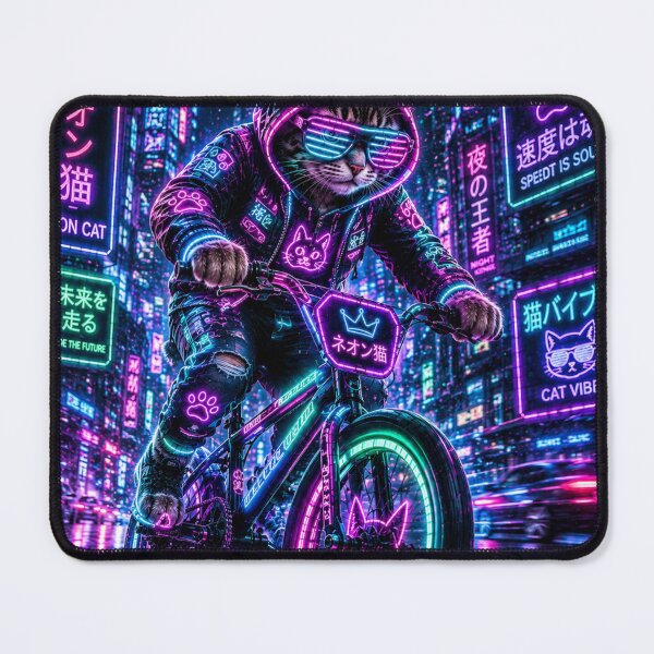 Item preview, Cyber Neon Cat Rider | Futuristic Night City Bicycle designed and sold by Neon Riot Studio.