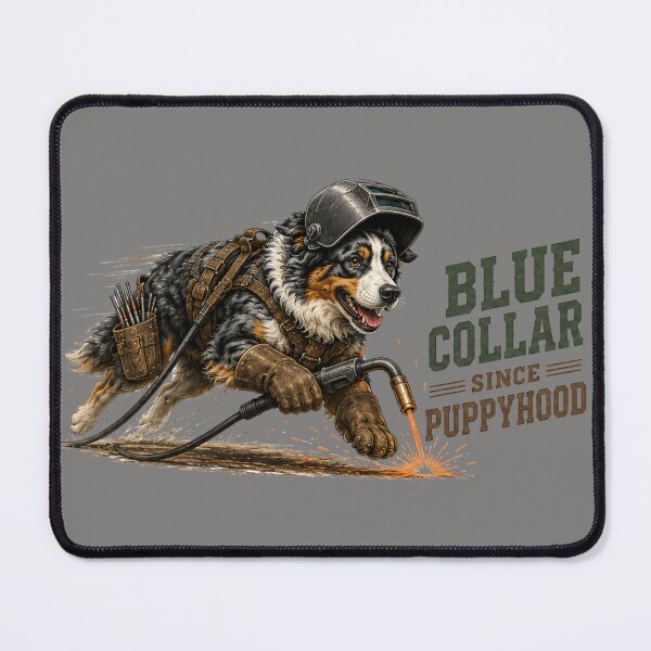 Item preview, Blue Collar Since Puppyhood Australian Shepherd Vintage Welding Dog Design designed and sold by RusticMeadow.