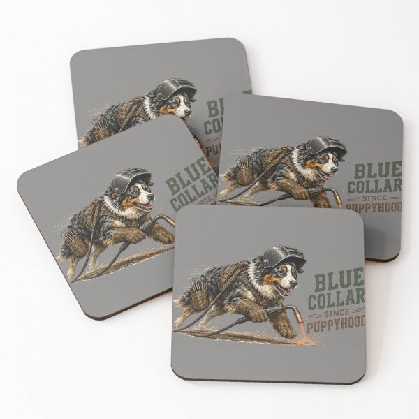 Item preview, Blue Collar Since Puppyhood Australian Shepherd Vintage Welding Dog Design designed and sold by RusticMeadow.