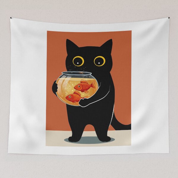 Item preview, Cute Black Cat Holding Fishbowl designed and sold by PurrfectHome.