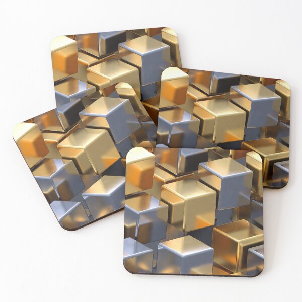 Item preview, Metallic Gold and Platinum Chaotic 3D Cubes Seamless Pattern designed and sold by ITSimagination.