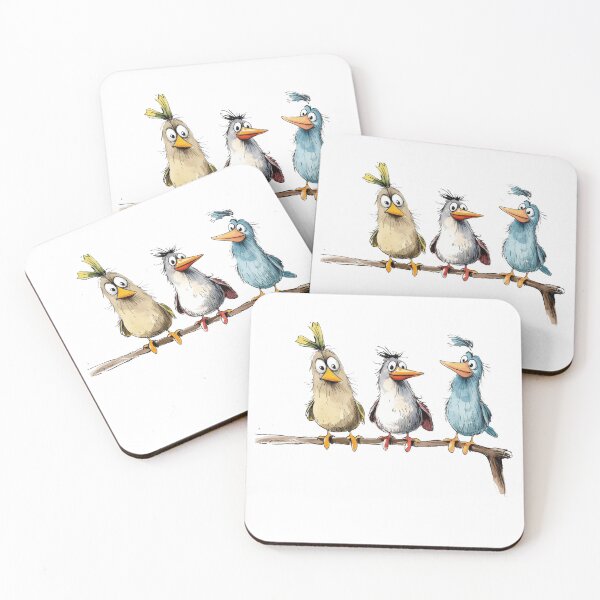 Item preview, Three Quirky Birds on a Branch – Funny Cartoon Bird Illustration designed and sold by NightSpell.