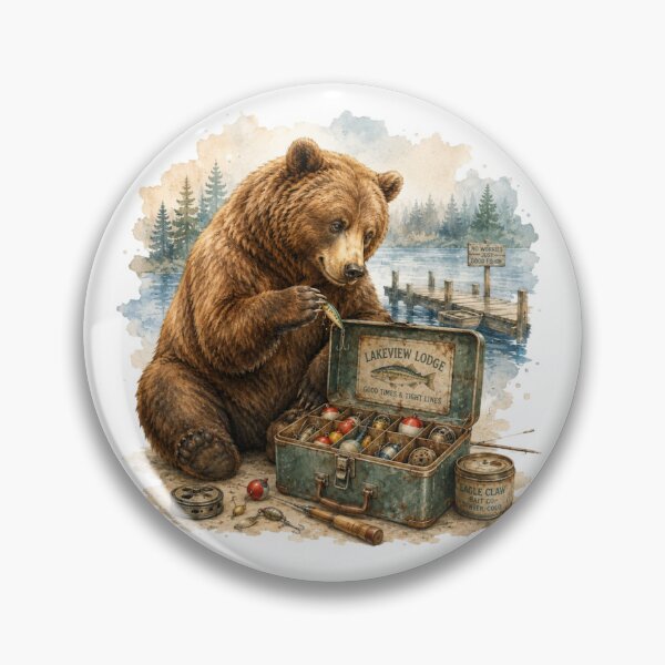 Item preview, Vintage Fishing Bear Lakeview Lodge Cabin Decor designed and sold by AQUILAKREO.