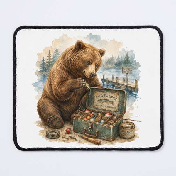 Item preview, Vintage Fishing Bear Lakeview Lodge Cabin Decor designed and sold by AQUILAKREO.