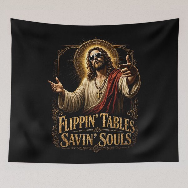 Item preview, Flippin Tables Savin Souls Cool Jesus Humor designed and sold by Victor Shadehorn.