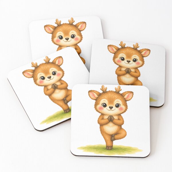 Item preview, Tree Pose Deer Yoga Watercolor Print designed and sold by YogiAnimalArt.
