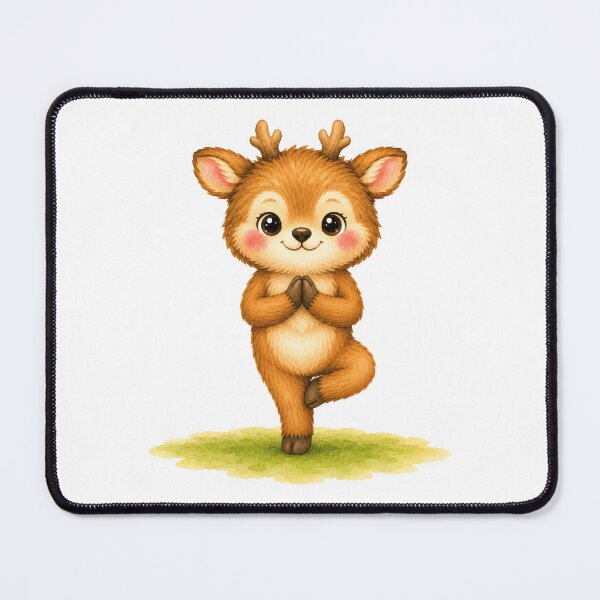 Item preview, Tree Pose Deer Yoga Watercolor Print designed and sold by YogiAnimalArt.