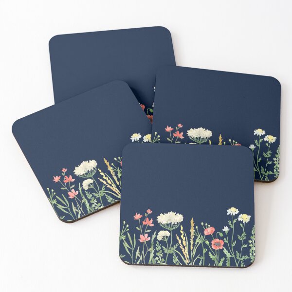 Item preview, Watercolor Wildflower Border on Navy Background designed and sold by minbadesign.