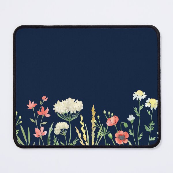 Item preview, Watercolor Wildflower Border on Navy Background designed and sold by minbadesign.