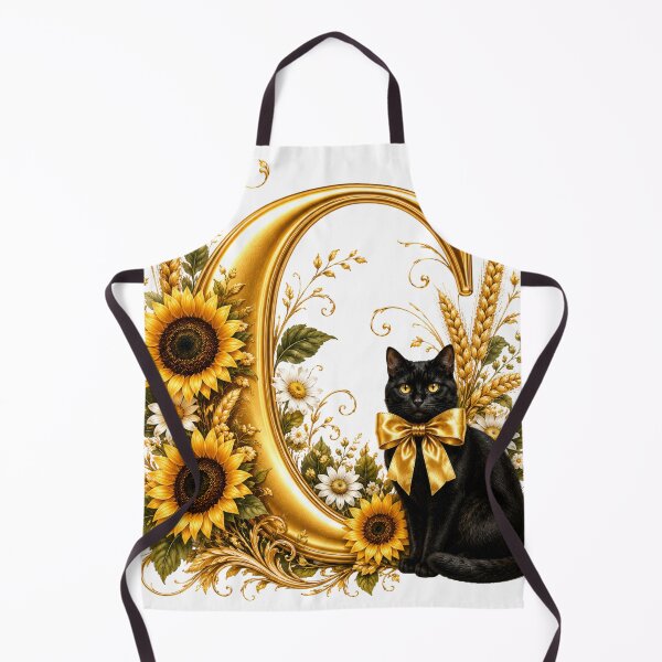 Item preview, Letter C Floral Monogram with Black Cat, Sunflower & Gold Botanical Initial | Elegant Alphabet Art designed and sold by MoodLay.