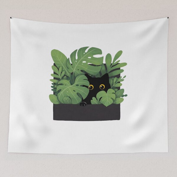 Item preview, Cat hiding in lush green foliage designed and sold by PurrfectHome.