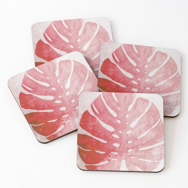 Item preview, Red Coral Pink Monstera Tropical Plant Leaf Art designed and sold by Sharon Cummings Art.