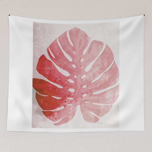 Item preview, Red Coral Pink Monstera Tropical Plant Leaf Art designed and sold by Sharon Cummings Art.
