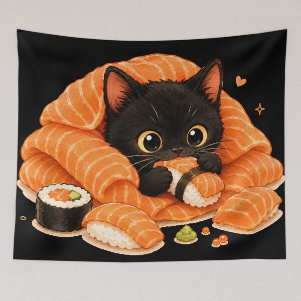 Item preview, Black Cat Sushi Lover – Cute Kawaii Foodie Cat Design designed and sold by Aruellart.