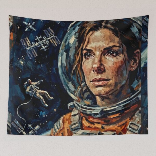 Item preview, Gravity Retro Sci-Fi Survival Drama Space Astronaut Suit Tribute Art Movie Poster designed and sold by Art's Diner.