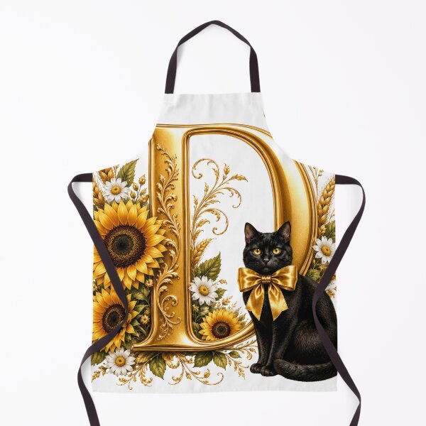 Item preview, Letter D Floral Monogram with Black Cat, Sunflower & Gold Botanical Initial | Elegant Alphabet Art designed and sold by MoodLay.