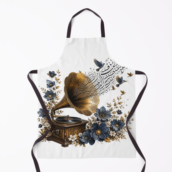Item preview, Vintage Gold Gramophone with Arabic Calligraphy & Birds designed and sold by carthagia.