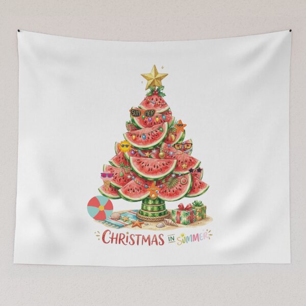 Item preview, Watercolor Watermelon Christmas Tree Tropical Beach Illustration – Christmas in Summer Holiday Design designed and sold by VibranPalette.