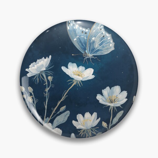 Item preview, Blue Morpho Butterfly and Moonflowers — Night Garden Art designed and sold by DreamelleStudio.