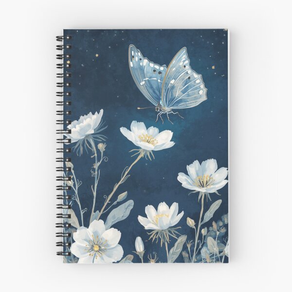 Item preview, Blue Morpho Butterfly and Moonflowers — Night Garden Art designed and sold by DreamelleStudio.