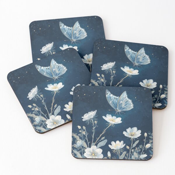 Item preview, Blue Morpho Butterfly and Moonflowers — Night Garden Art designed and sold by DreamelleStudio.