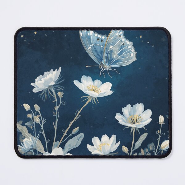 Item preview, Blue Morpho Butterfly and Moonflowers — Night Garden Art designed and sold by DreamelleStudio.