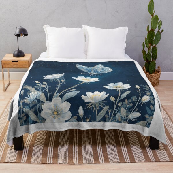Item preview, Blue Morpho Butterfly and Moonflowers — Night Garden Art designed and sold by DreamelleStudio.