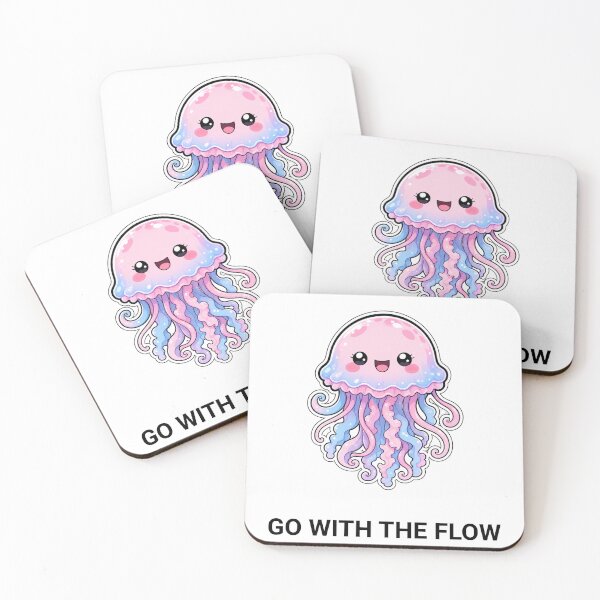 Item preview, Go With The Flow Cute Kawaii Jellyfish with Saying designed and sold by BoosterShop.