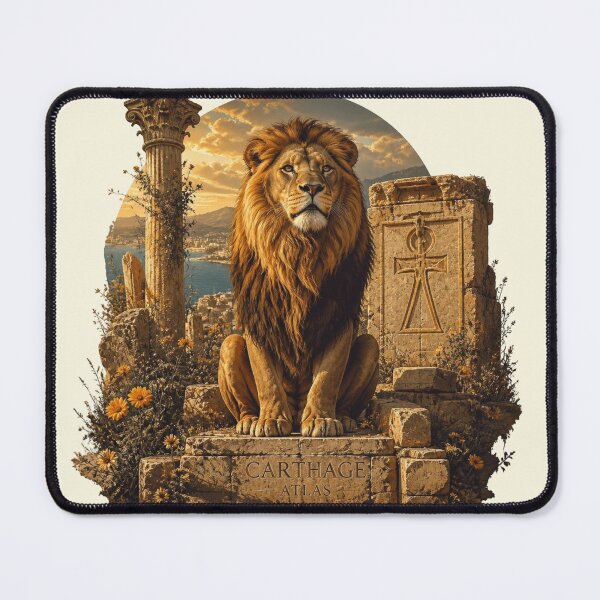 Item preview, Carthage Atlas Lion Among Ancient Ruins — Majestic North African Heritage Art | Tunisia History Design designed and sold by carthagia.