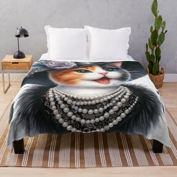 Aperçu de l'œuvre Classy Calico Cat Singing in Hat and Pearls créée et vendue par Pioneer Spirit Market.