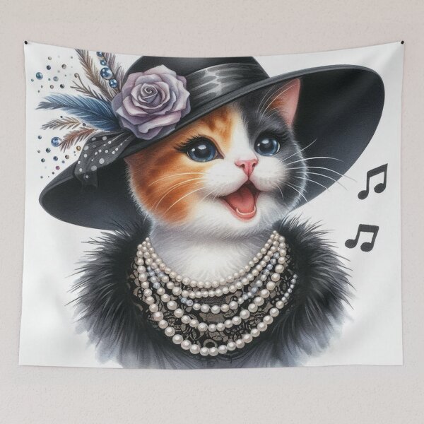 Item preview, Classy Calico Cat Singing in Hat and Pearls designed and sold by Pioneer Spirit Market.