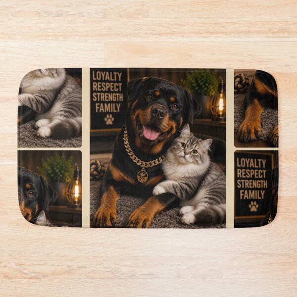 Item preview, Loyal Rottweiler and Cute Kitten Portrait Design designed and sold by BagFactoryUK.