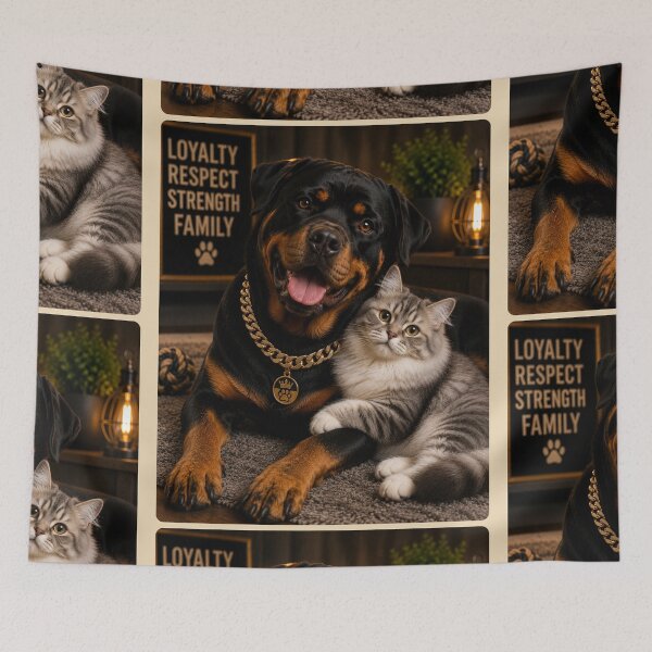 Item preview, Loyal Rottweiler and Cute Kitten Portrait Design designed and sold by BagFactoryUK.