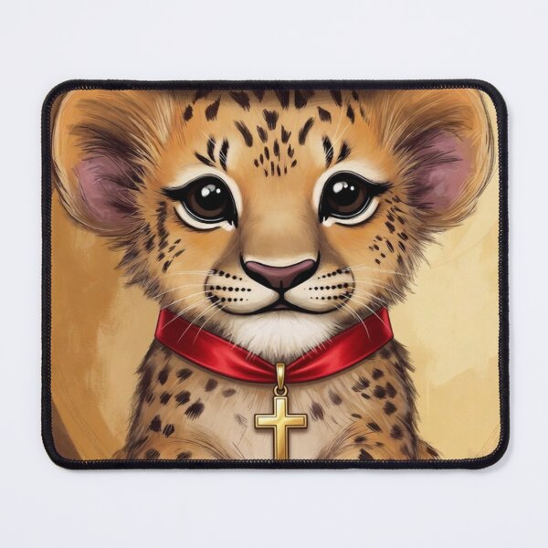 Item preview, Cute Leopard Cub in Straw Hat with Cross designed and sold by Pioneer Spirit Market.