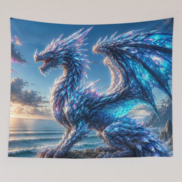 Item preview, Crystal Ocean Dragon | Blue Fantasy Dragon Wall Art designed and sold by DrakariArt.